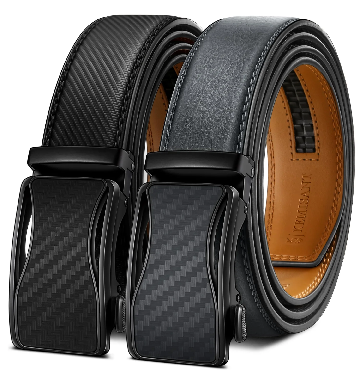 KEMISANT Ratchet Leather Belt 2-Pack in Black / Sacred Gray, 2-pack
