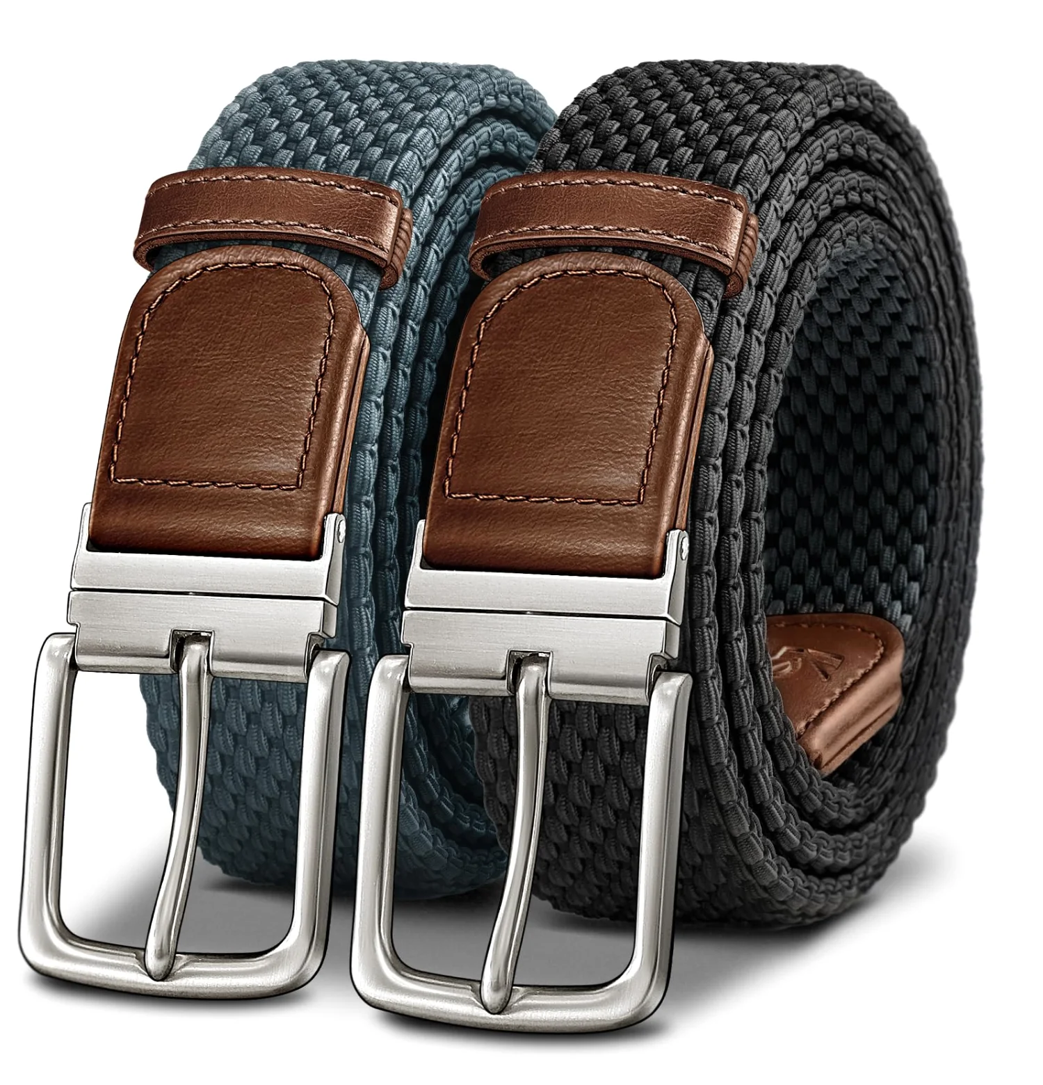 KEMISANT Reversible Braided Stretch Belt in Black / Dark Gray