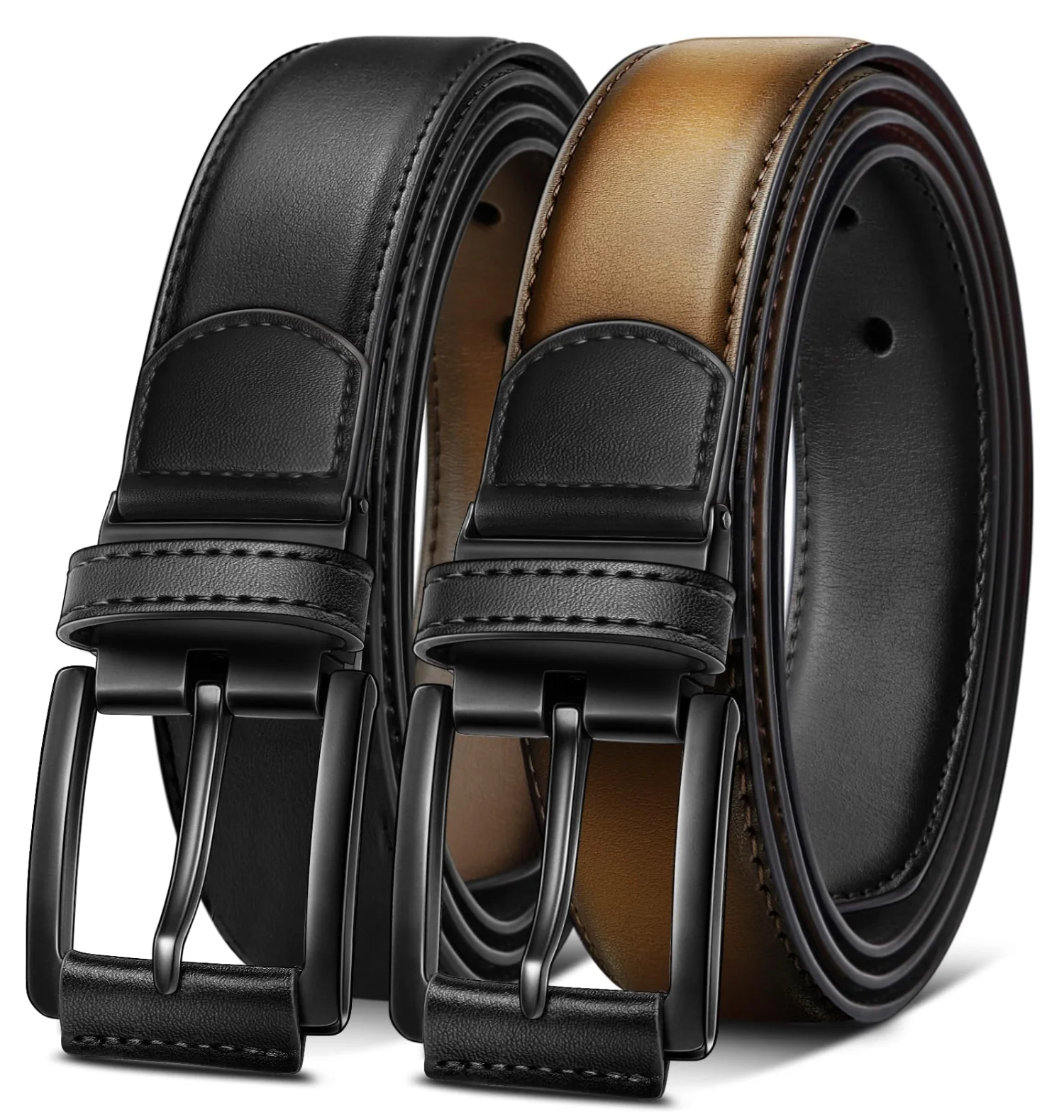KEMISANT Reversible Leather Dress Belt in Black / Tawny