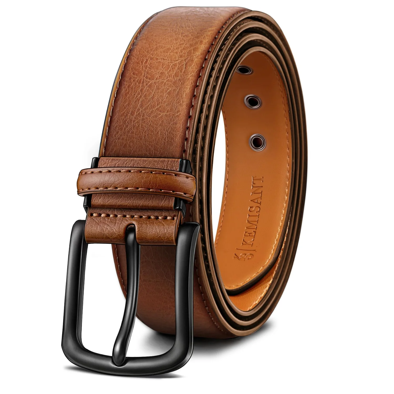KEMISANT Seven Eyelet Leather Belt in Orange Brown