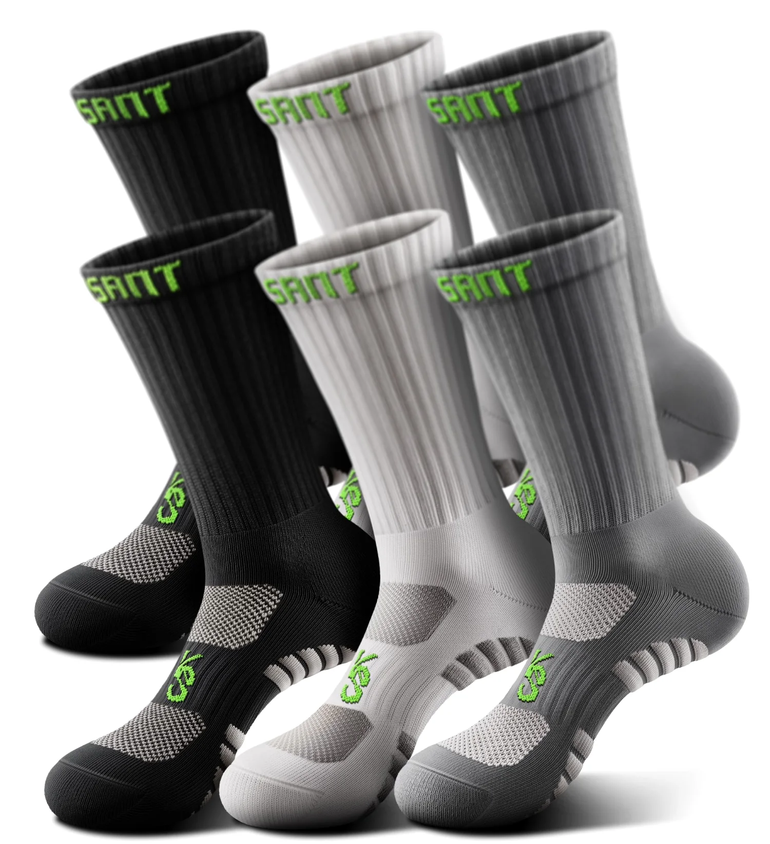 KEMISANT Terry Sole Crew Socks in 3 Color Mixed, 6-pack