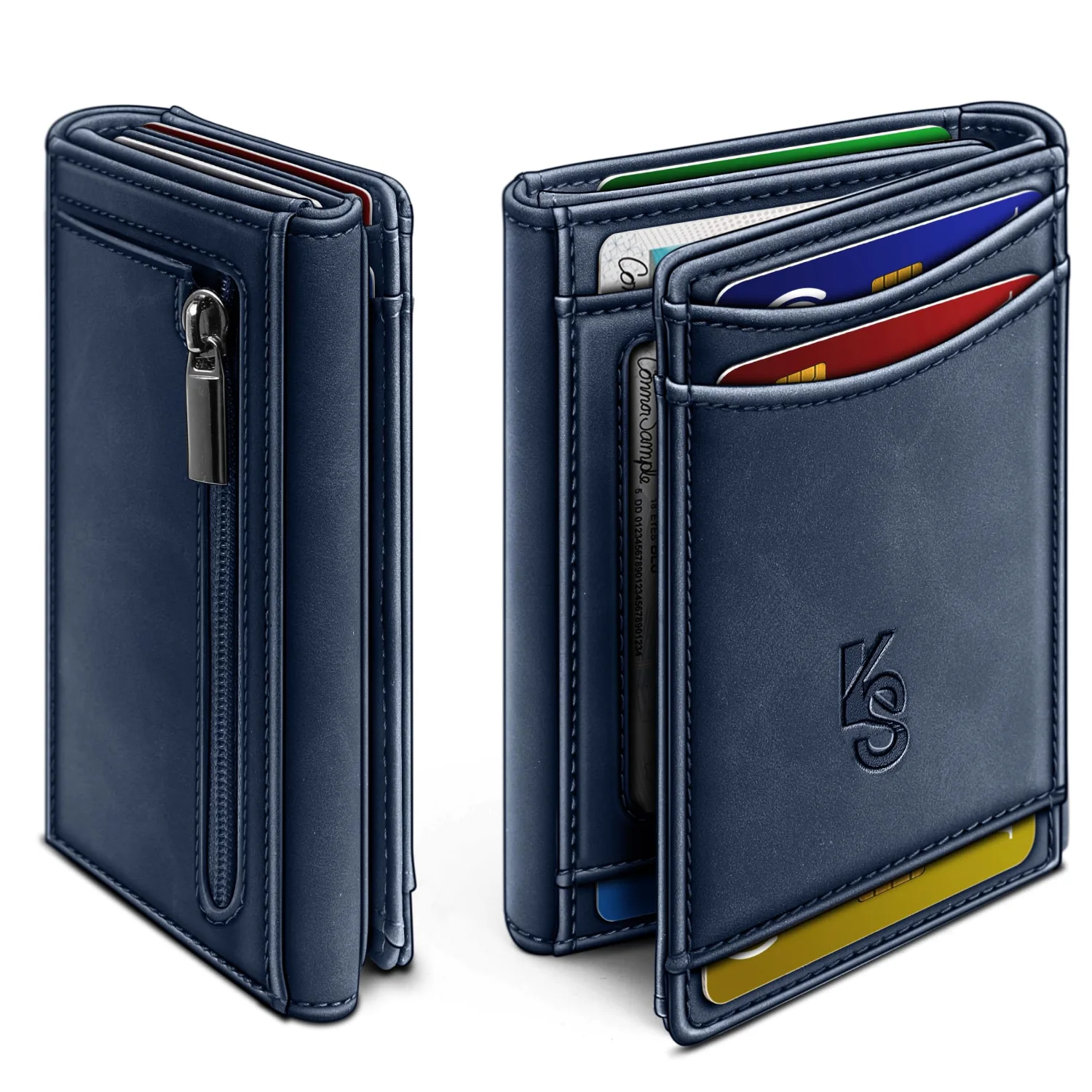 KEMISANT Trifold Wallet with Coin Pouch in Purplish Blue, Alaska leather