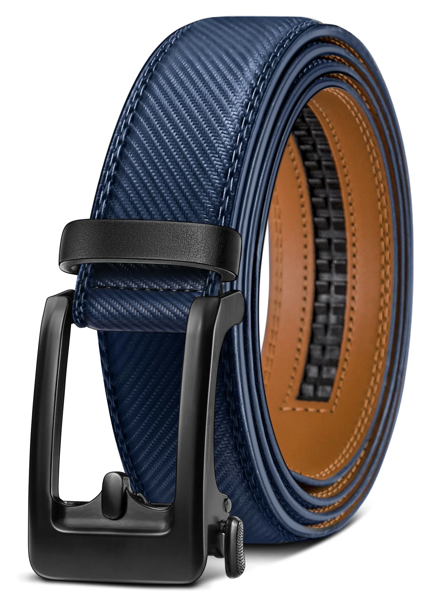 KEMISANT True-to-Size Ratchet Leather Belt in Purplish Blue