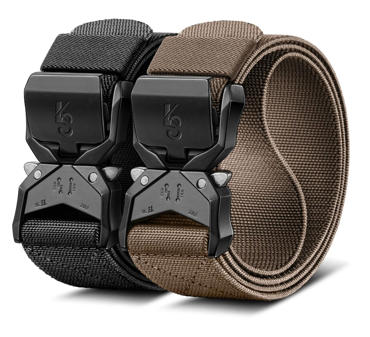 KEMISANT Two Button Stretch Rigger Belt 2-Pack in Black / Light Brown, 2-pack