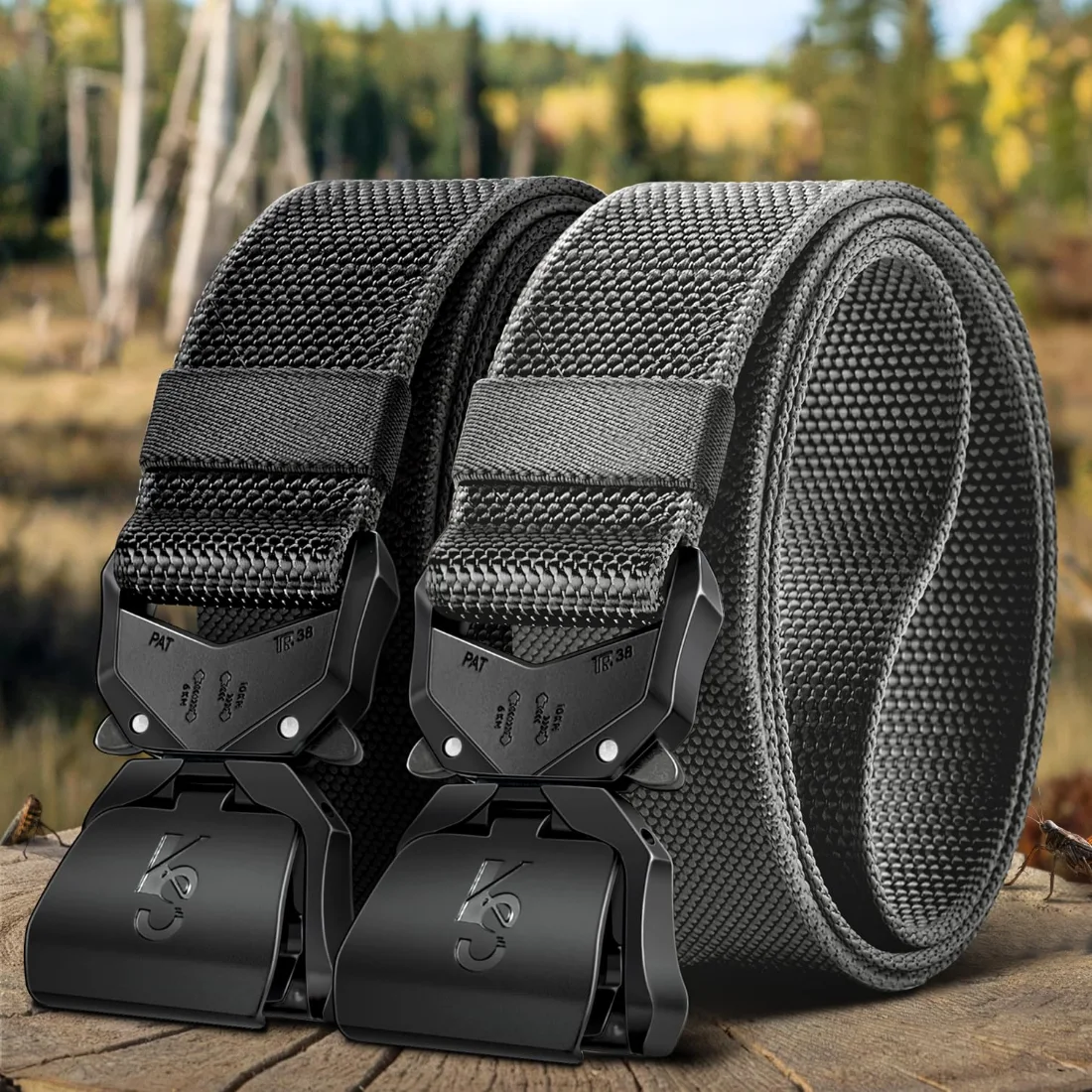 KEMISANT Two Button Stretch Rigger Belt 2-Pack in Black / Light Gray, 2-pack, view 2
