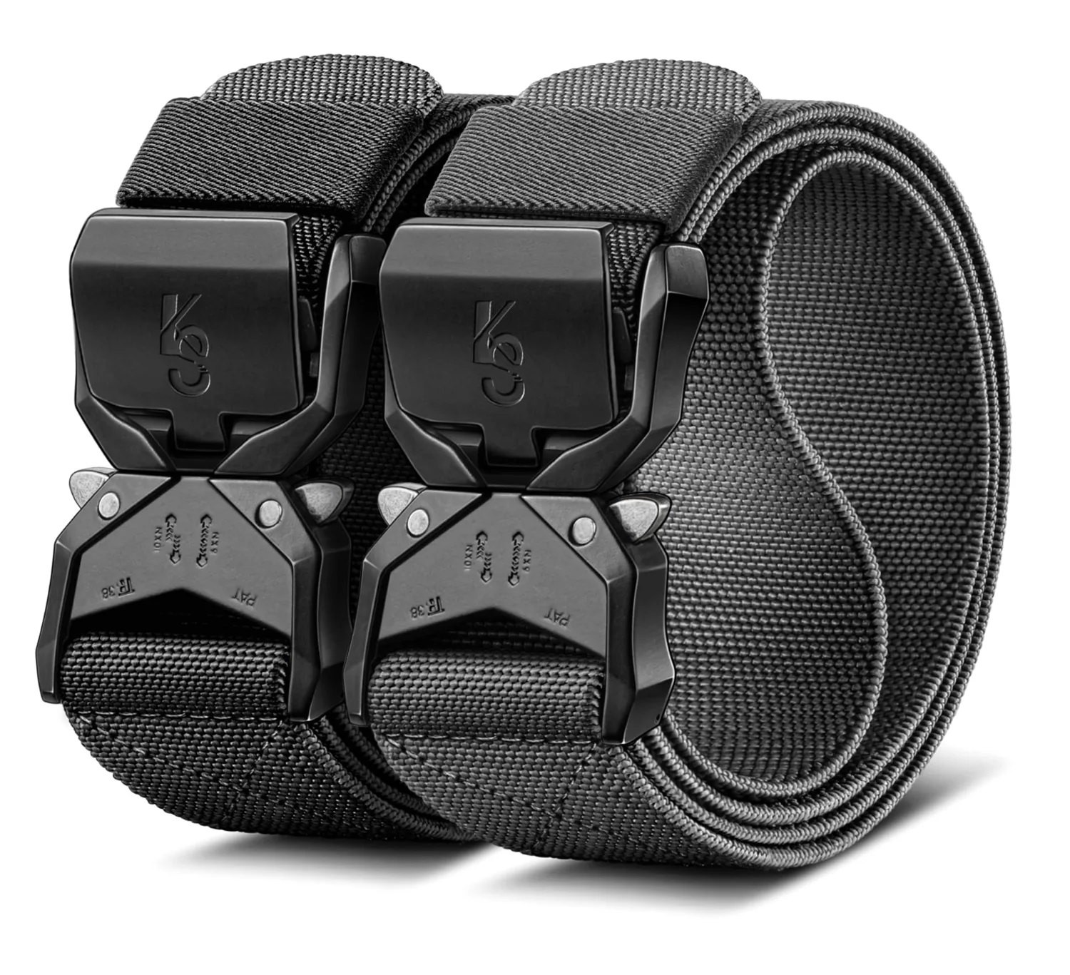 KEMISANT Two Button Stretch Rigger Belt 2-Pack in Black / Light Gray, 2-pack