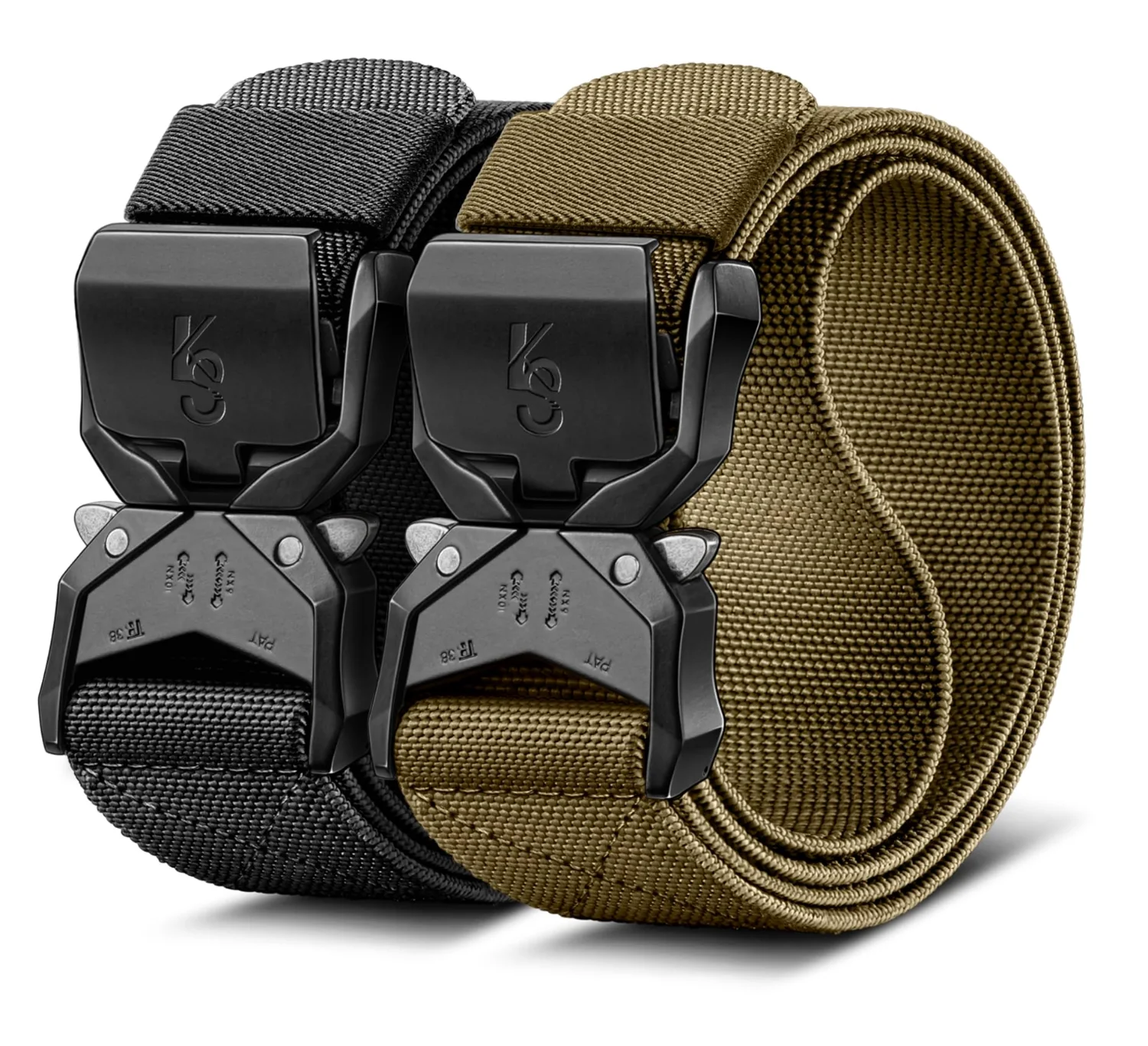 KEMISANT Two Button Stretch Rigger Belt 2-Pack in Black / Wood Thrush, 2-pack