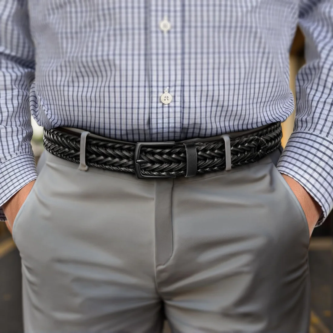 KEMISANT Woven Holeless Golf Belt in Black, view 3