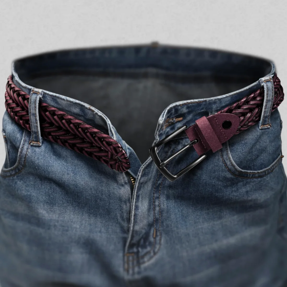 KEMISANT Woven Holeless Golf Belt in Burgundy, view 5