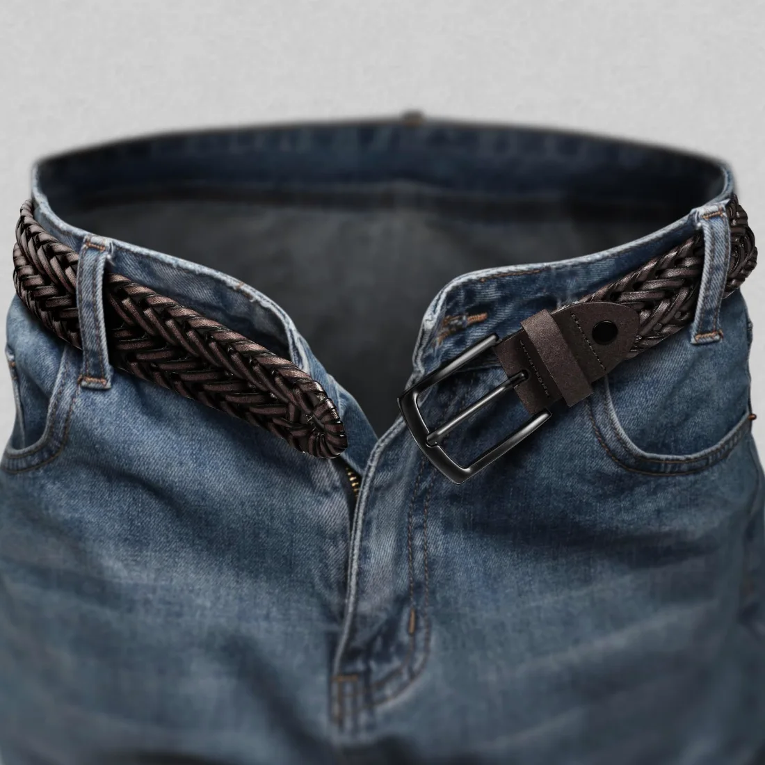 KEMISANT Woven Holeless Golf Belt in Deep Brown, view 5
