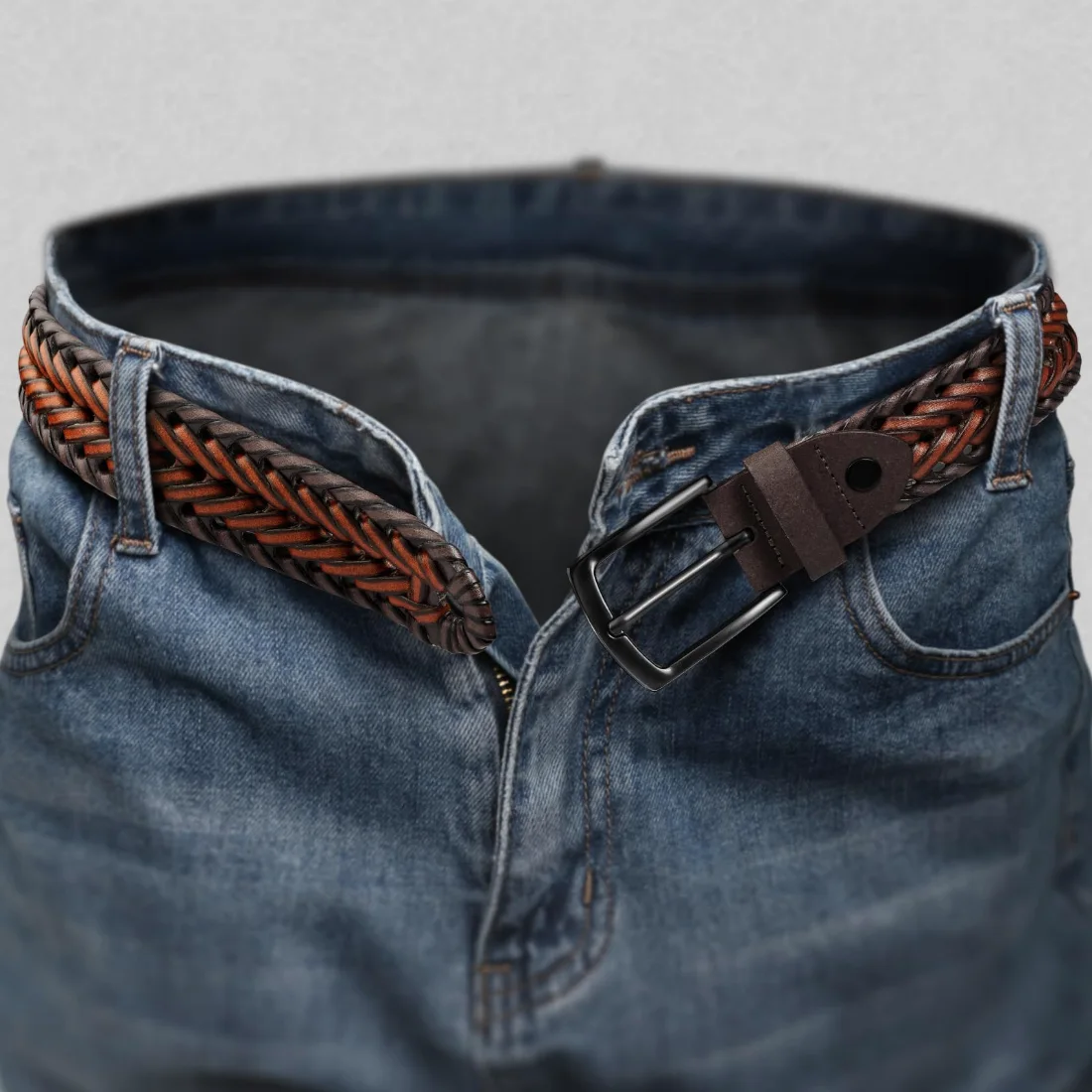 KEMISANT Woven Holeless Golf Belt in Deep Brown / Light Brown, view 5