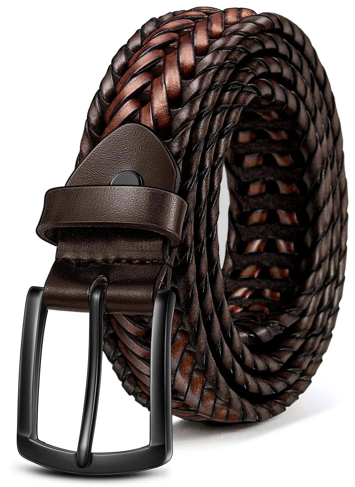 KEMISANT Woven Holeless Golf Belt in Deep Brown / Light Brown