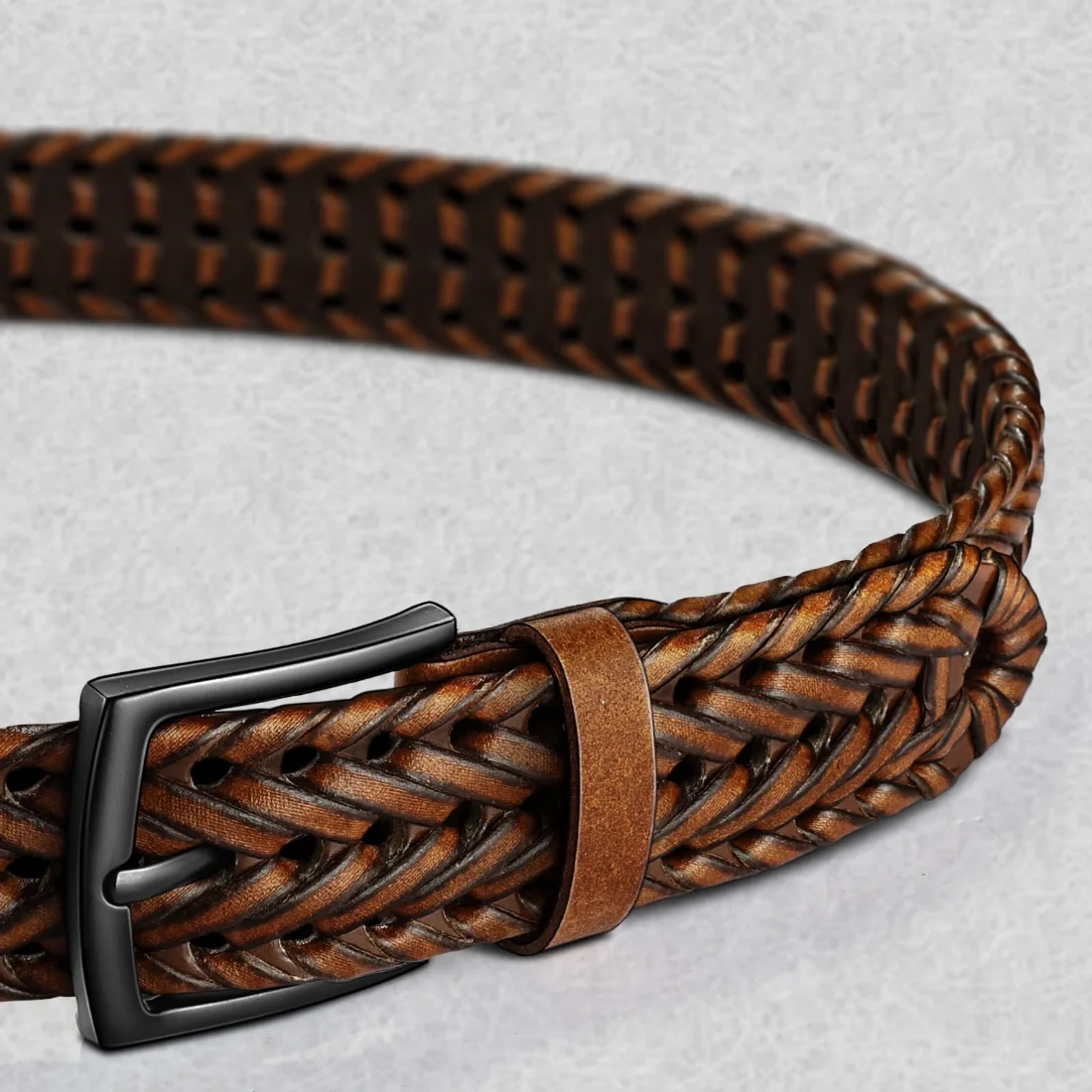 KEMISANT Woven Holeless Golf Belt in Light Brown, view 2