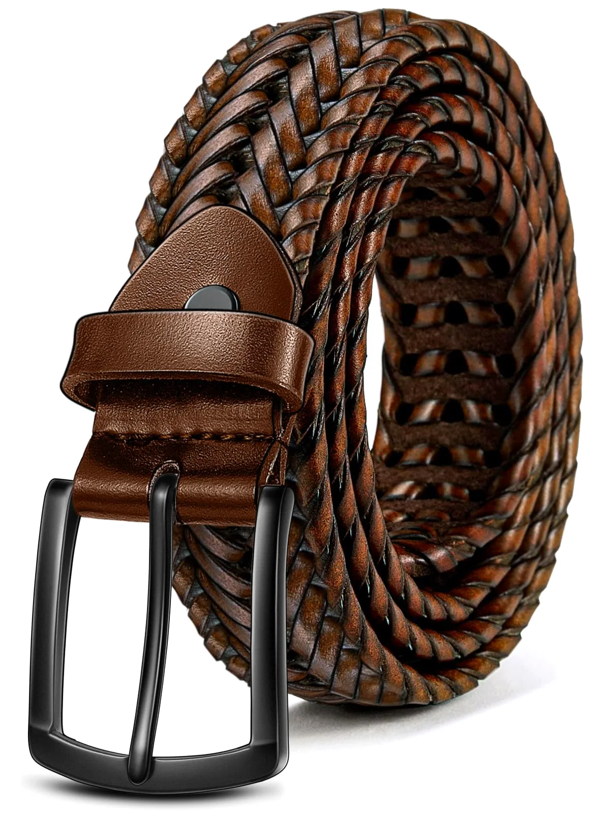 KEMISANT Woven Holeless Golf Belt in Light Brown